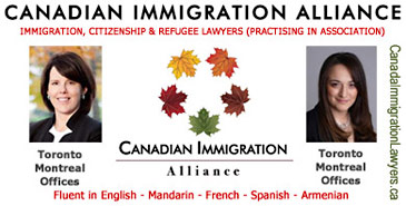 Canada Immigration Alliance features 2 Ontario certified specialists in citizenship and immigration law Lawyers, Nancy Elliot and Mary Keyork with offices in Toronto and Montreal, lawyers fluent in English, PRC Chinese and Taiwanese Mandarin, French, Armenian and some Spanish click to website CanadianImmigrationLawyers.ca 