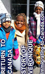 Veronique with 2 young children all with big smiles - dressed for a Canadian winter
